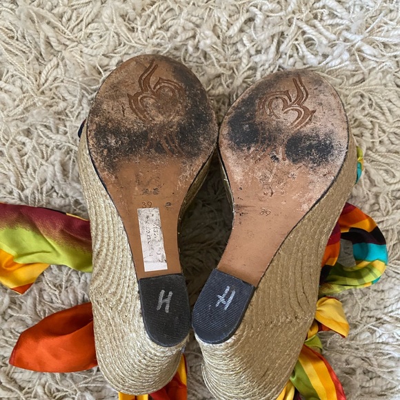 Luxury Rebel Regina Multicolor Printed Silk and Jute Scarf Ankle Wrap Wedge - Picture 7 of 11